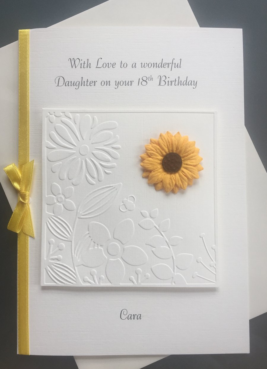 Birthday Card Embossed With Sunflower or Daisy. Any Age Or Relation. A5