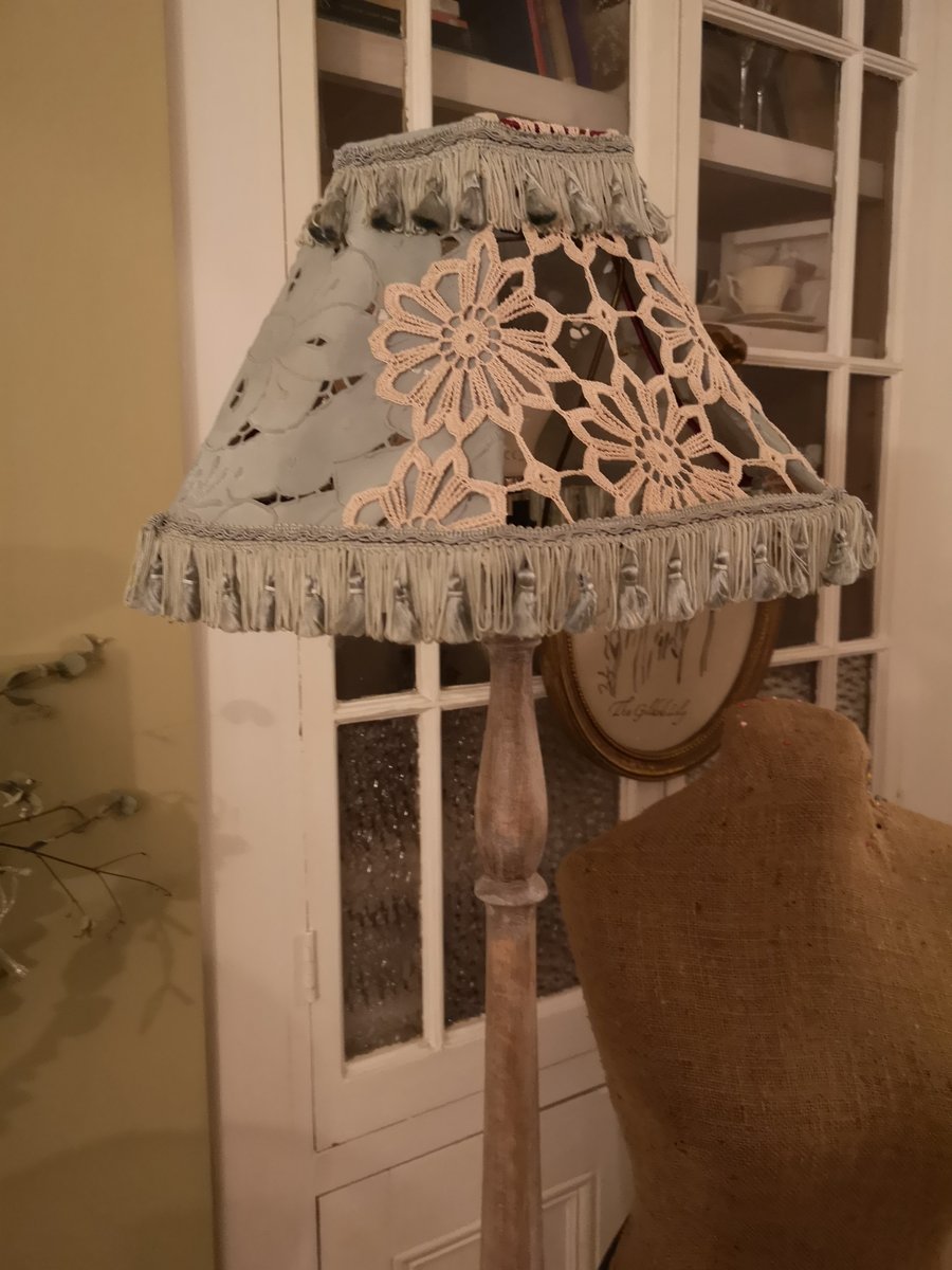 French vintage style lace lampshade eggshell blue cutwork pink lace