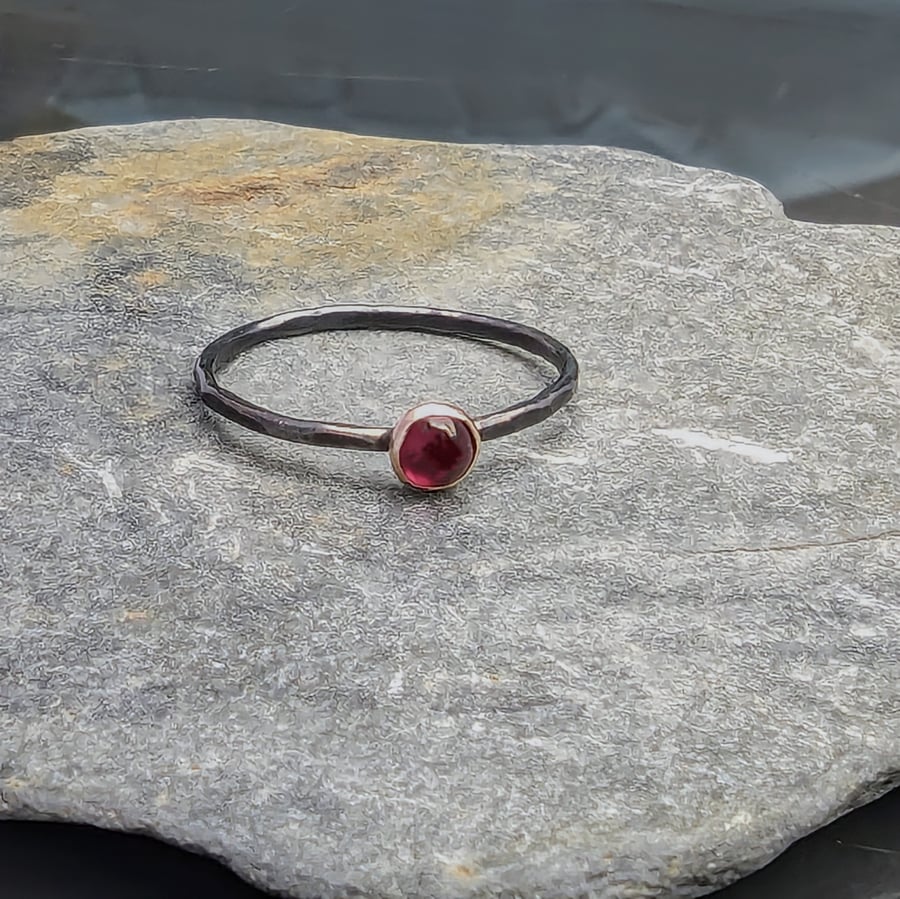 HANDMADE Recycled Sterling Silver Garnet Ring