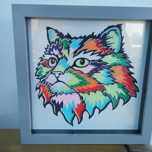 Domestic Cat, Multi Layered Shadow Box, wall art, made in Scotland