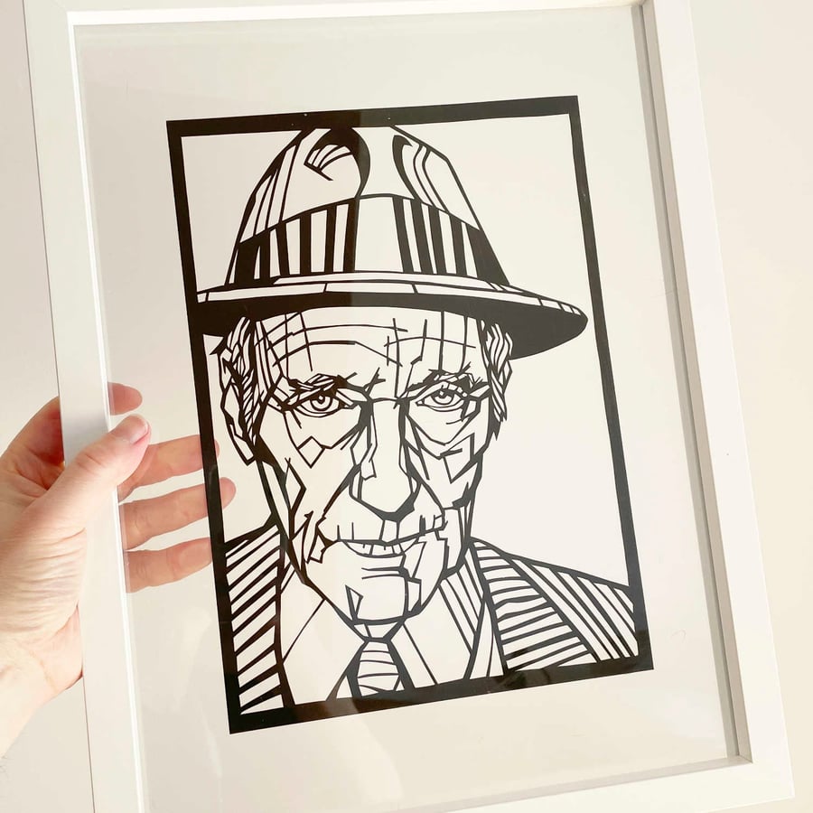 WILLIAM BURROUGHS handcrafted papercut, Available in 2 sizes - cut by hand