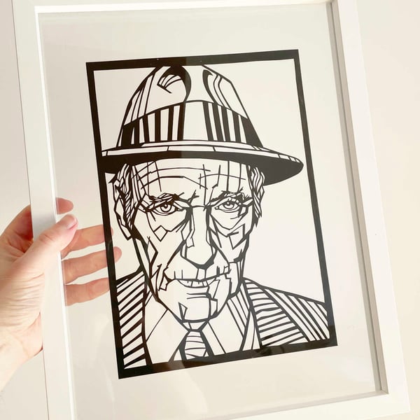 WILLIAM BURROUGHS handcrafted papercut, Available in 2 sizes - cut by hand