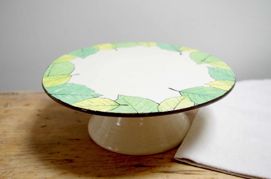 Cake Stand - Green Beech Leaves