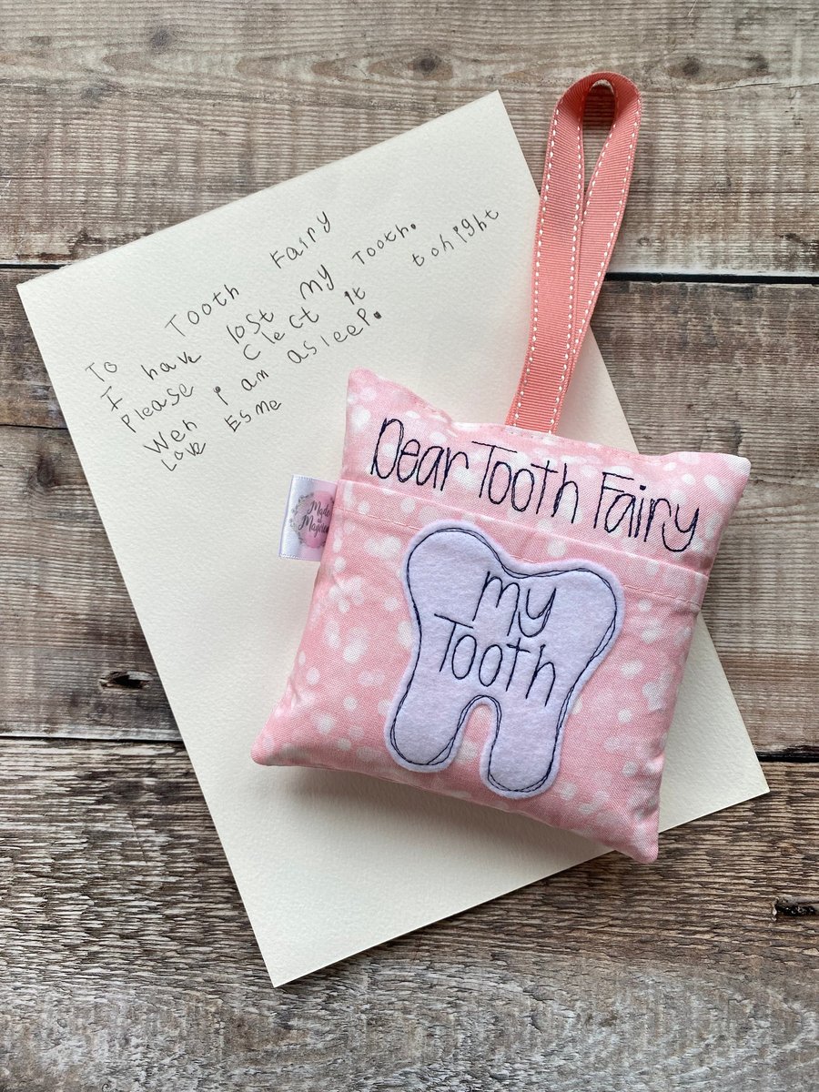Tooth Fairy Pillow Cushion Pale Pink White Bokeh Lights