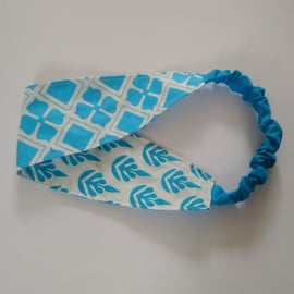 Blue Patterned Reversible Headband