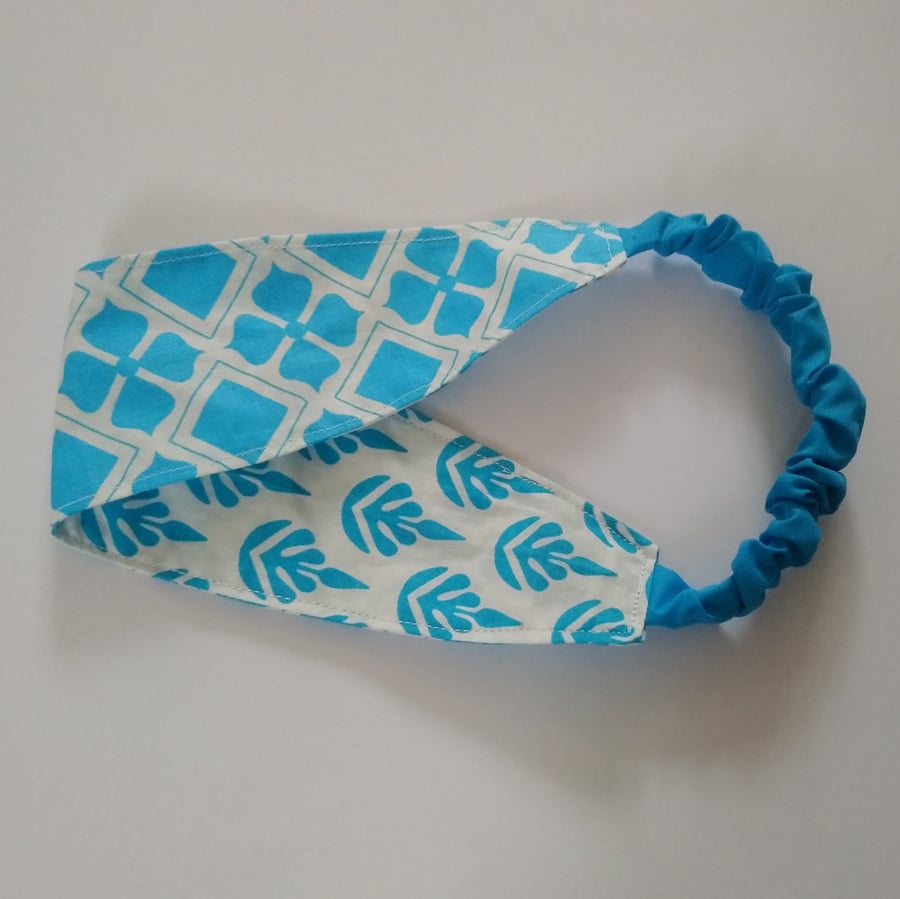 Blue Patterned Reversible Headband