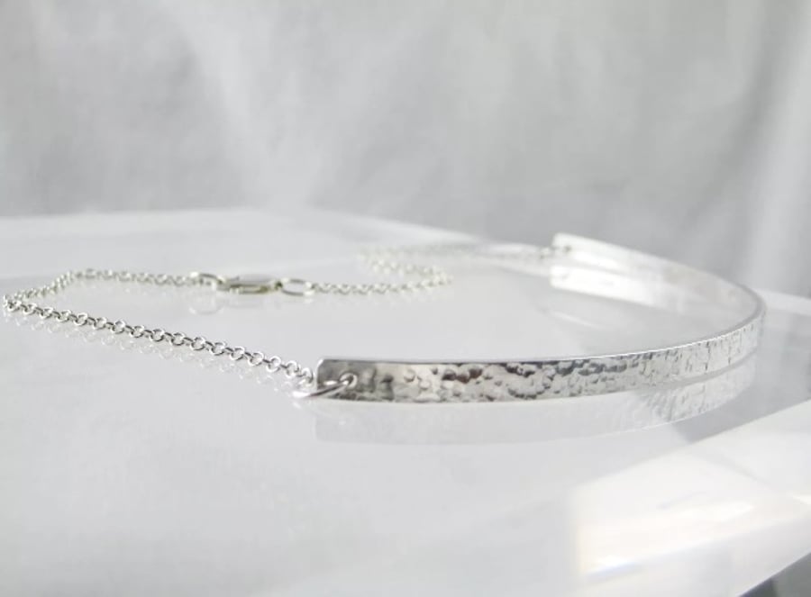 Sterling Silver Sparkly Hammered Choker Necklace 14" - Handmade 