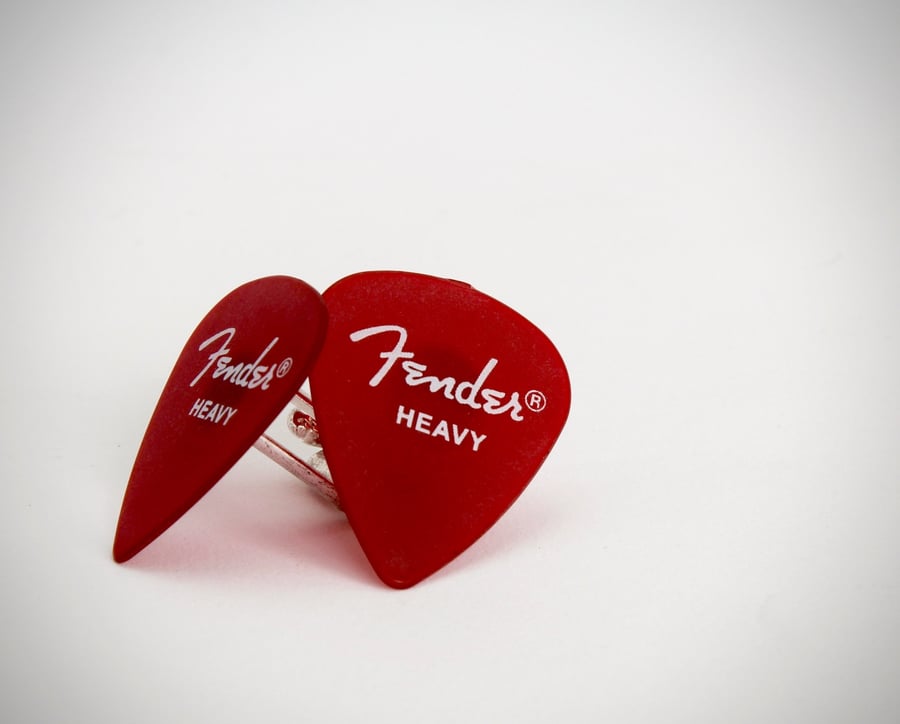 Frosted red Fender Plectrum Silver Plated Cufflinks .