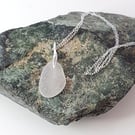 Simple  Sea Glass Pendant Necklace  18 Inch Sterling Silver Chain Free UK PP