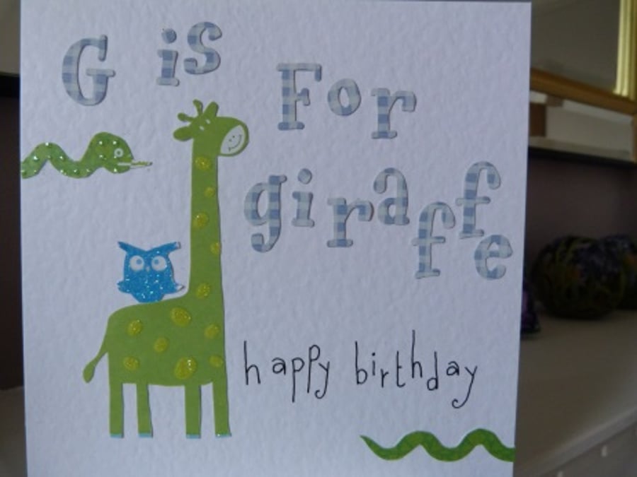 Childs Green Giraffe Birthday Card