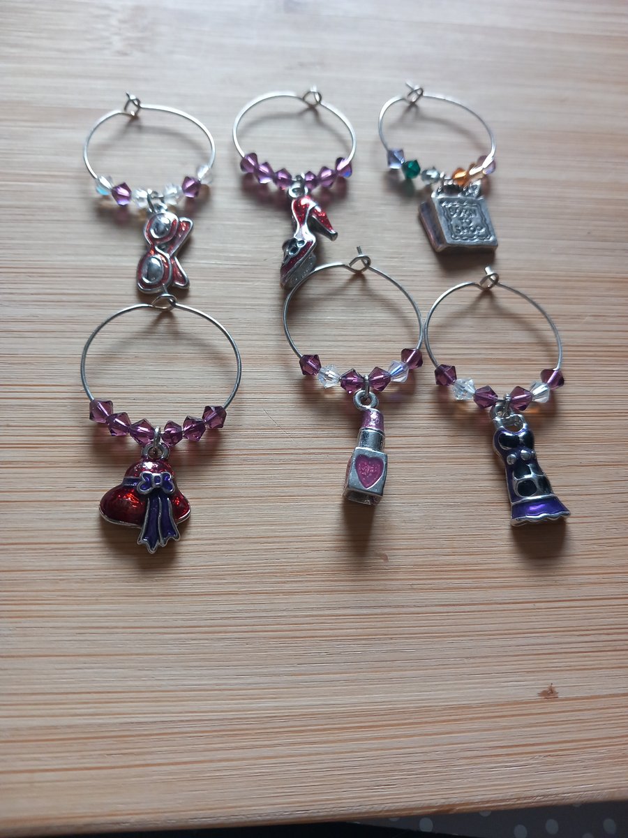 Wine charm girls night themed set of 6 cocktail bar accessories 