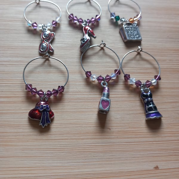 Wine charm girls night themed set of 6 cocktail bar accessories 