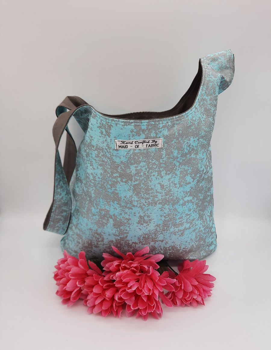 Japanese knot bag,  medium,  shoulder bag,  hand bag, grey  spearmint sparkle 