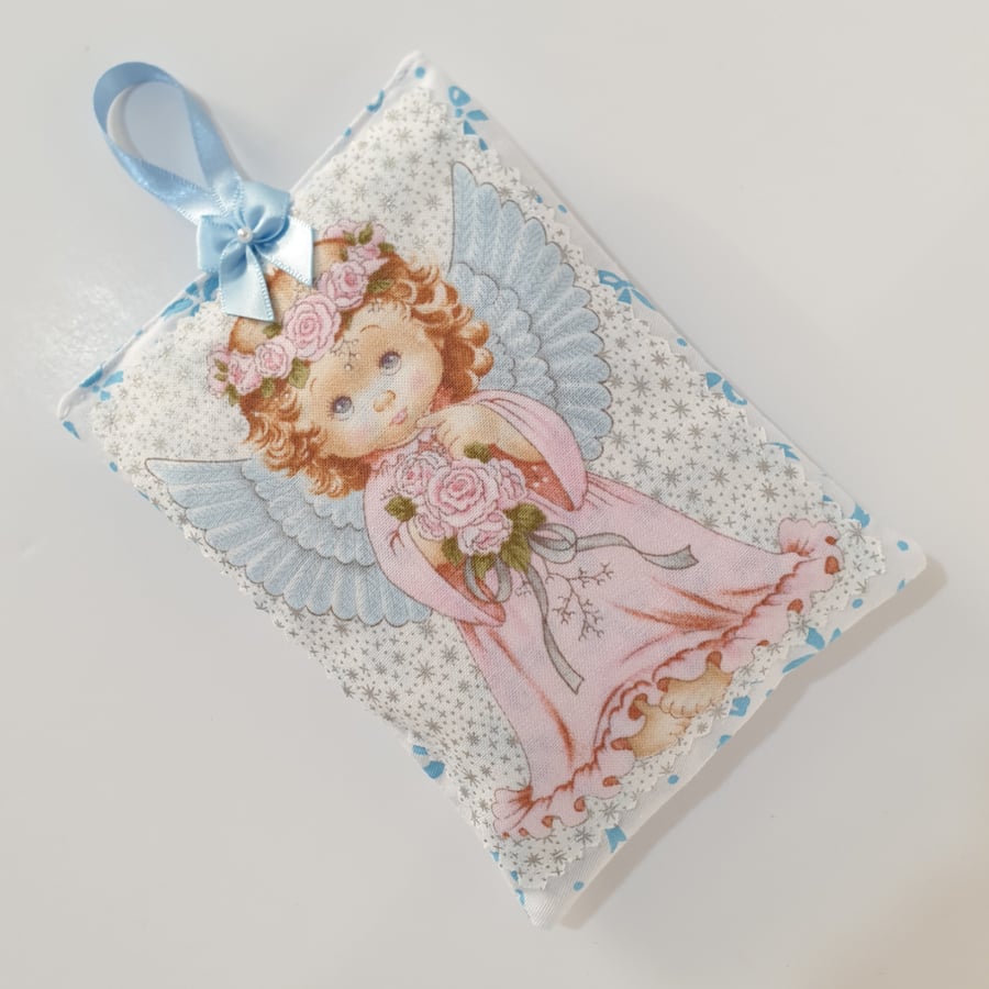 Little Angel with Pink Rose Bouquet Lavender Bag