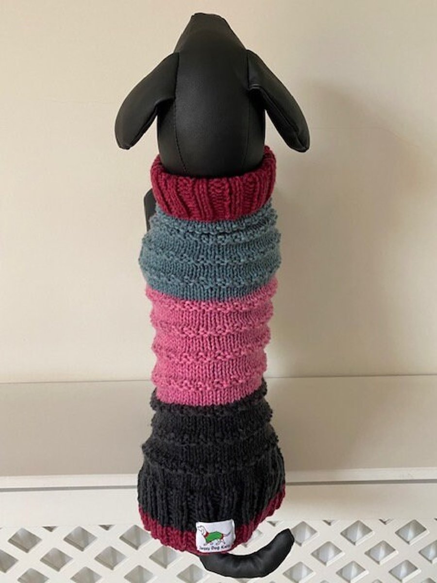Dog Jumper - Ideal for a Miniature Dachshund or Small Dog. Roll Neck Hand Knitte