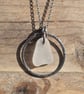 Sea Glass and Recycled Sterling Silver Hoop Necklace, White Scottish Sea Glass - Image 3