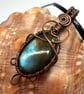 Love Tokens: Copper Wire Wrapped Labradorite Pendant On Waxed Cord Necklace