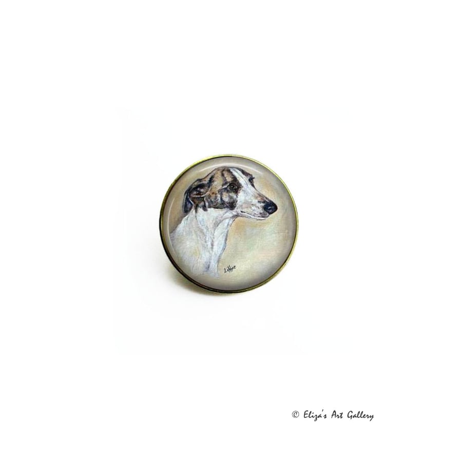Gold Tone Brindle Greyhound Dog Art Brooch