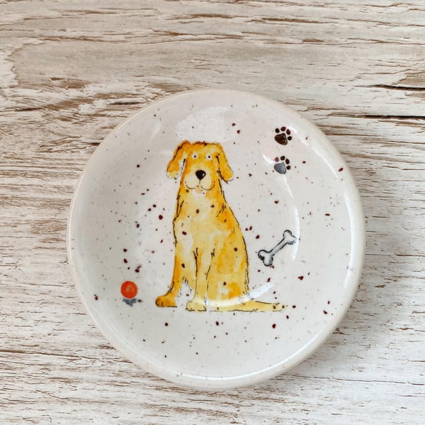 Hand Thrown Pottery Retriever Dog Ceramic Trinket Ring Dish