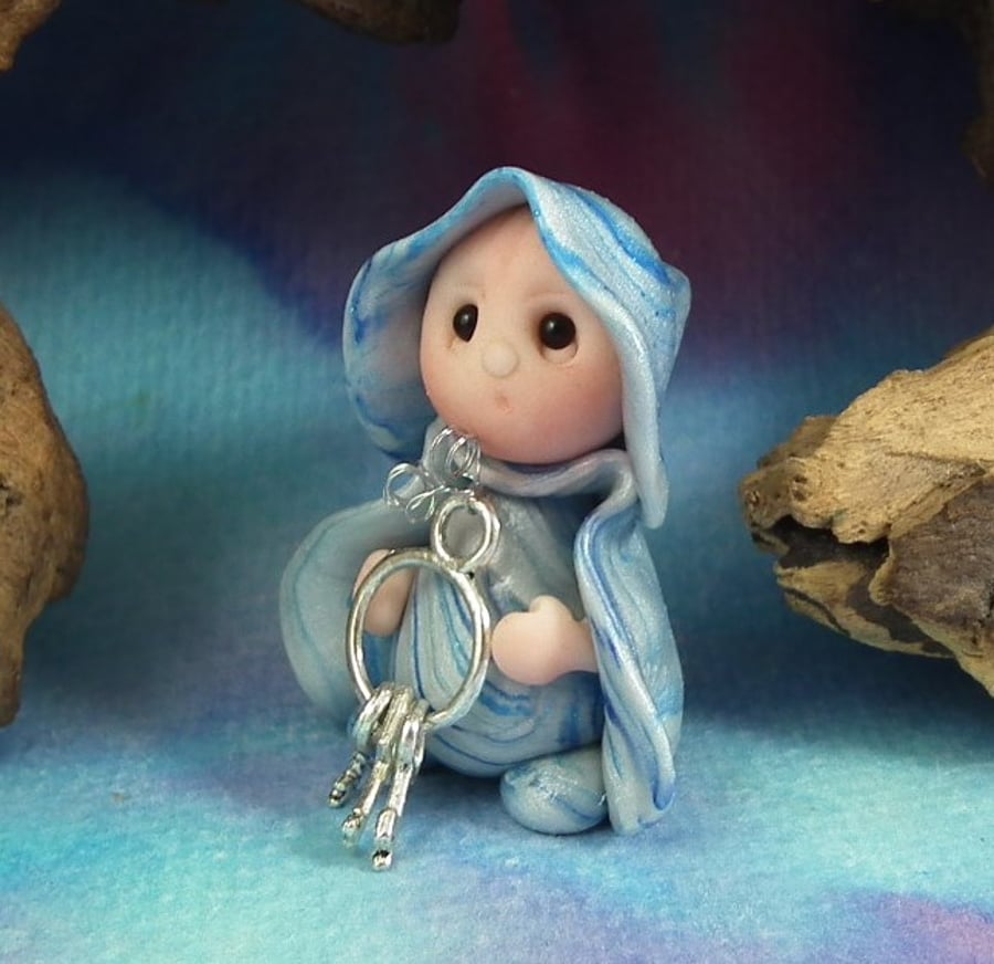 Tiny Keykeeper Gnome 'Marge' with bunch of keys OOAK Sculpt by Ann Galvin