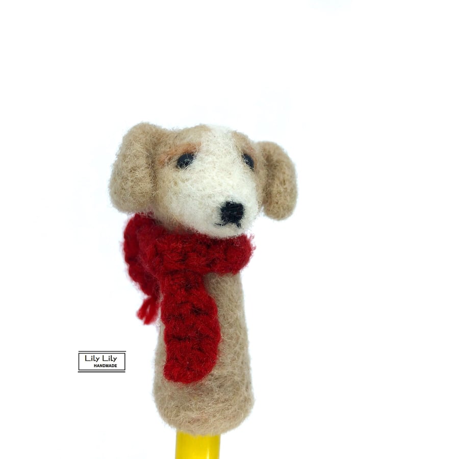 Light brown dog pencil topper, needle felted by Lily Lily Handmade