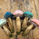 Group of 5 Handmade Silk Velvet Toadstools Mushroom Ornaments