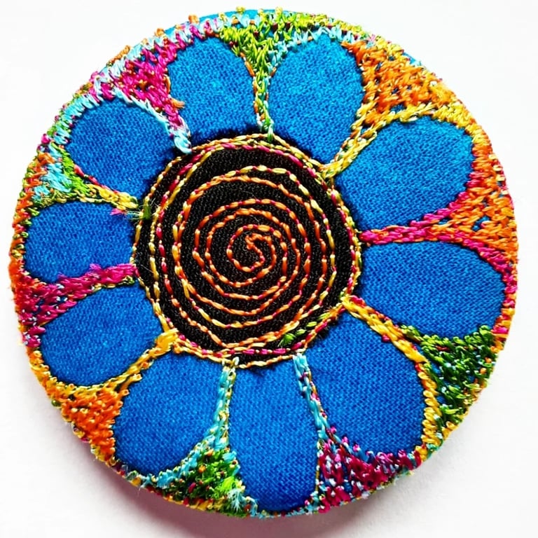 Badge 45mm Multicoloured Flower Textile Badge 