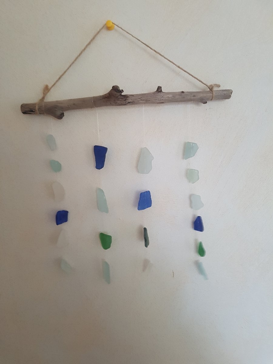 Seaglass hanging with driftwood 