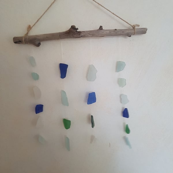 Seaglass hanging with driftwood 