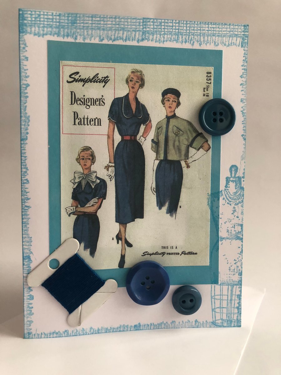 1950s Simplicity Designer's Dress and Jacket Pattern Embellished Blank Card