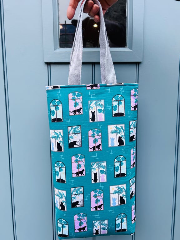 Long Project Bag in Shadow Cats Fabric - Knitting Crochet Tote Bag 
