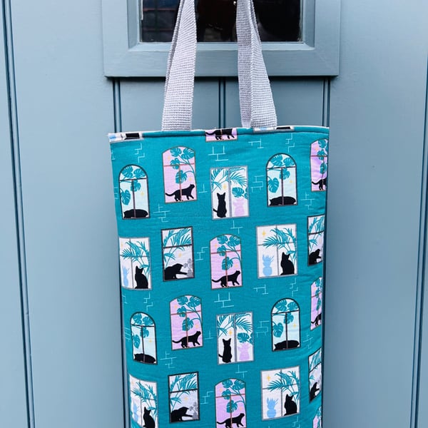 Long Project Bag in Shadow Cats Fabric - Knitting Crochet Tote Bag 