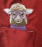 Tote Bag, deep red, burgundy colour with sheep embroidery