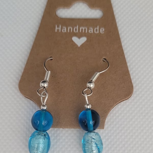 Blue glass bead earrings