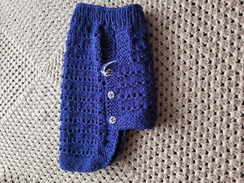Hand knitted dog coat in indigo 