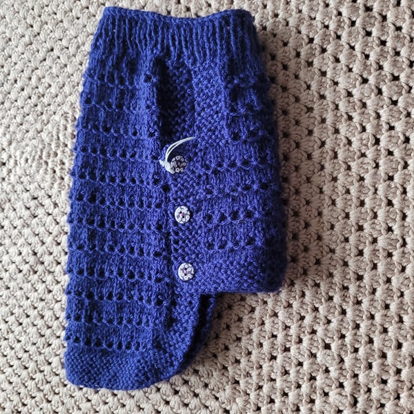 Hand knitted dog coat in indigo 