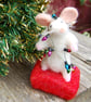 White mouse  - needlefelt.  Christmas decoration
