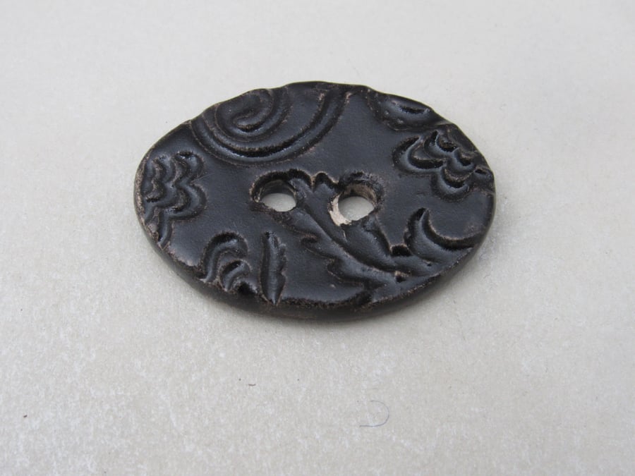 Large Dark Earth Brocade Oval Handmade Ceramic Button