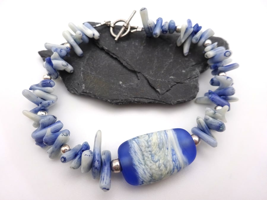 blue sea lampwork glass bracelet