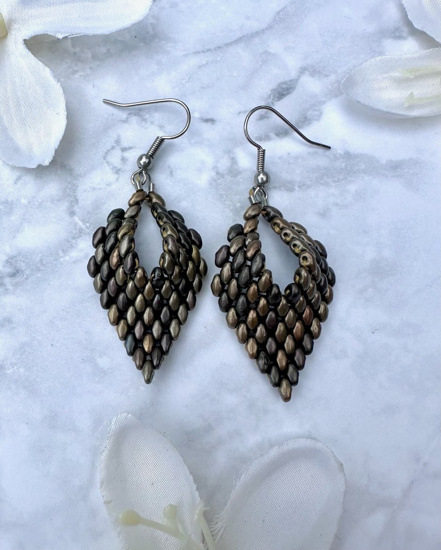 Leaf Drop Earrings - Metallic Leather