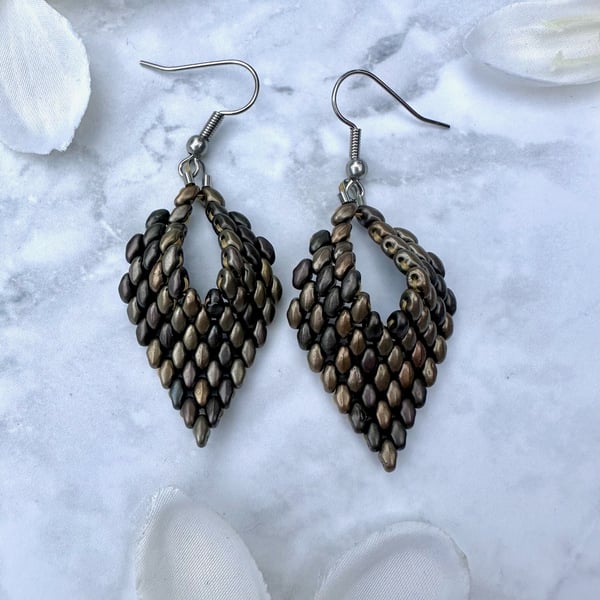 Leaf Drop Earrings - Metallic Leather