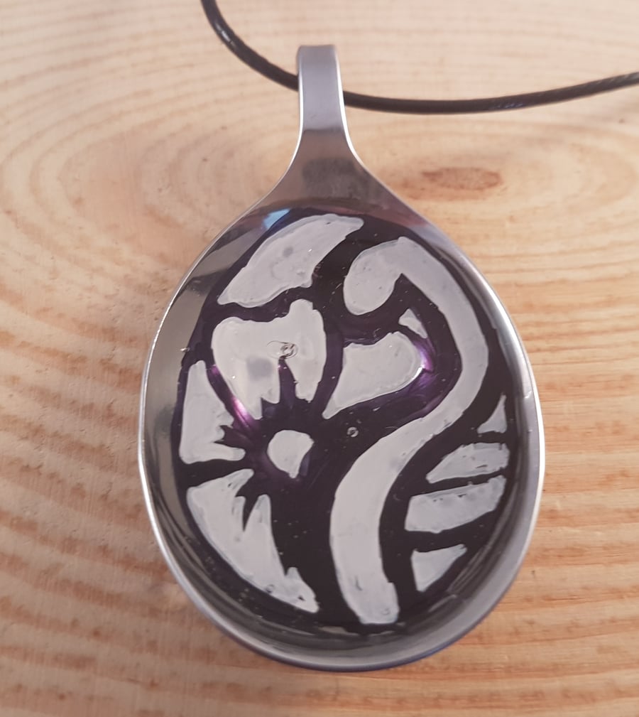 Upcycled Silver Plated Monochrome Pattern Spoon Necklace SPN081811