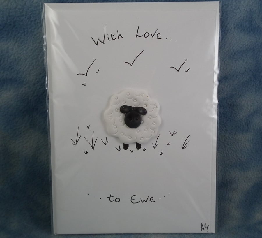 Spring Sale ... Handcrafted 'Ewe' card by Ann Galvin A5 5"x7"
