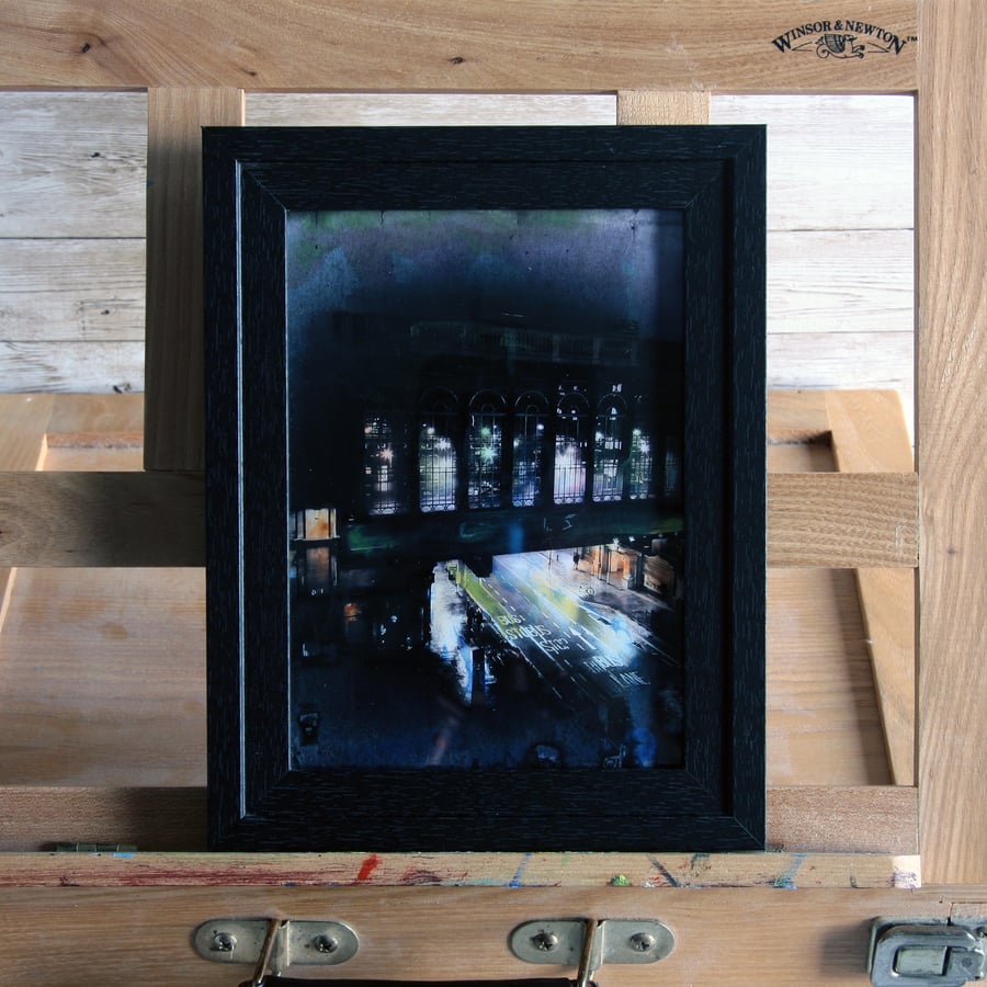 Central Station Glasgow at night, Fine Art archival print framed.