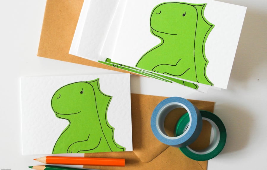 Dinosaur handmade notecards, Children's stationery set, Dino thank you cards