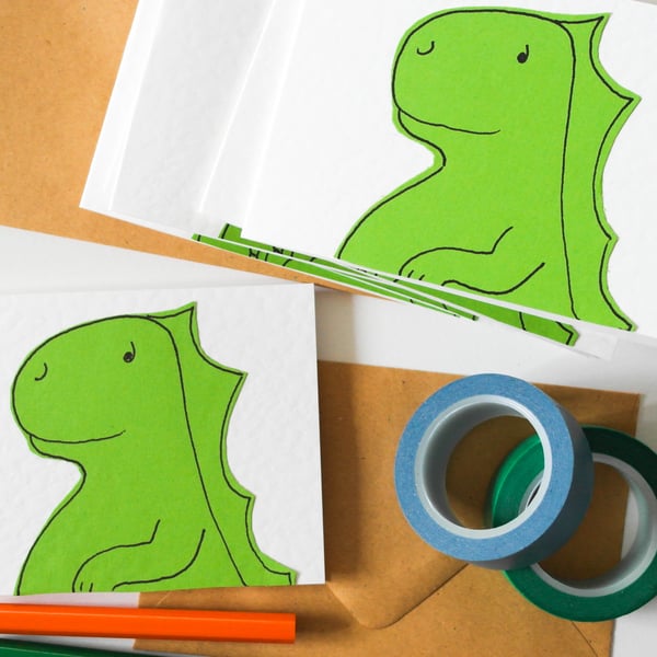 Dinosaur handmade notecards, Children's stationery set, Dino thank you cards