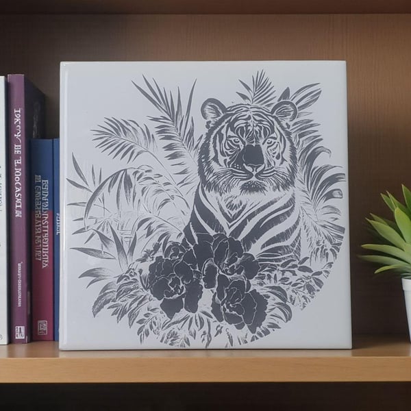 Laser-Engraved Tiger Ceramic Tile