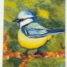 Framed Wool Felted Blue Tit – Gentle Textile Wall Art