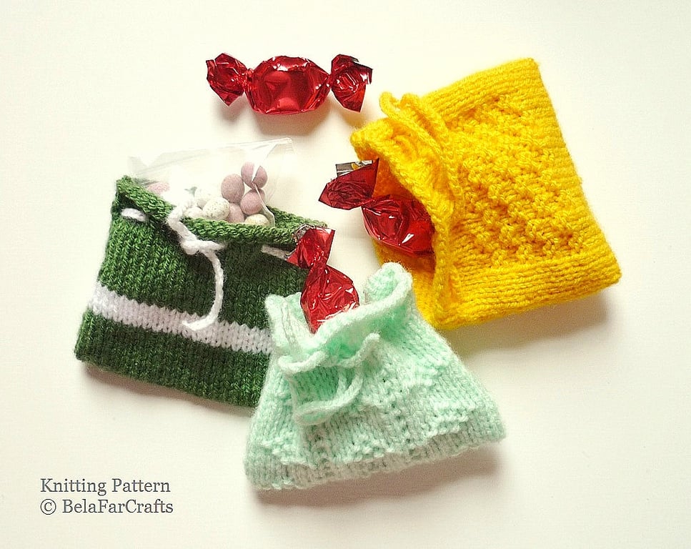 KNITTING PATTERN - Party Favour Bags - Beginners knitting project