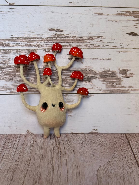 Spun Cotton Red Multi Mushroom Art Doll